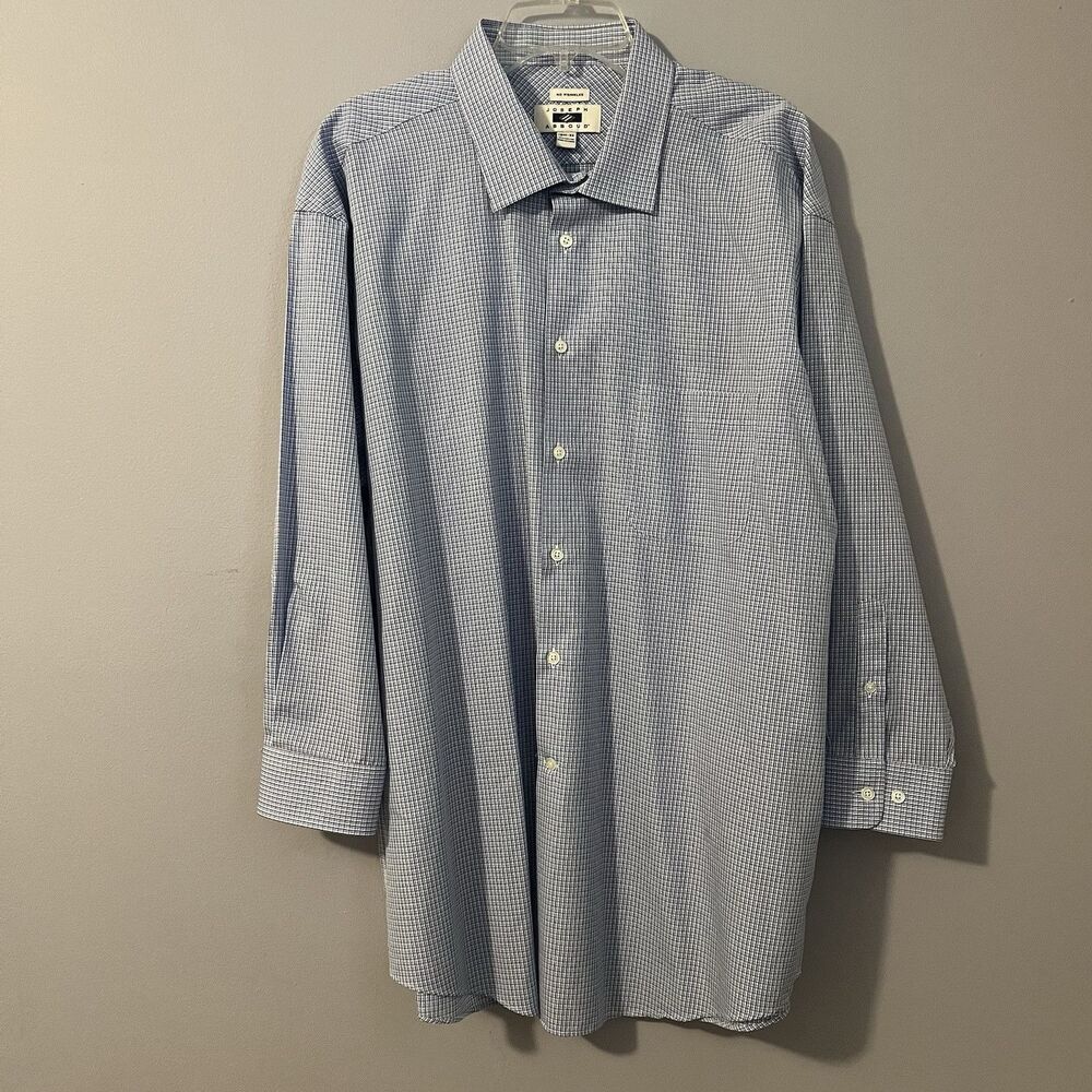 Joseph Abboud Men's Classic Fit Dress Shirt 3/4 Sleeve Blue White Size 18.5-33
